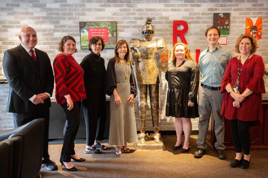Rutgers Climate Change Education Workshop Organizers with New Jersey First Lady Tammy Murphy. Left to right: Dr. Edward Cohen, Dr. Carrie Ferraro, Dr. Marjorie Kaplan, First Lady Tammy Murphy, Dr. Brielle Kociolek, Dr. James Shope, and Janice McDonell.