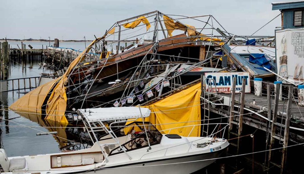 The remnants of what was The Clam Hut in Highlands, N.J., after Superstorm Sandy illustrate the impact of climate change on the state's marine-based businesses. Warming of the atmosphere contributes to an increased frequency of severe weather.
Ken Barber