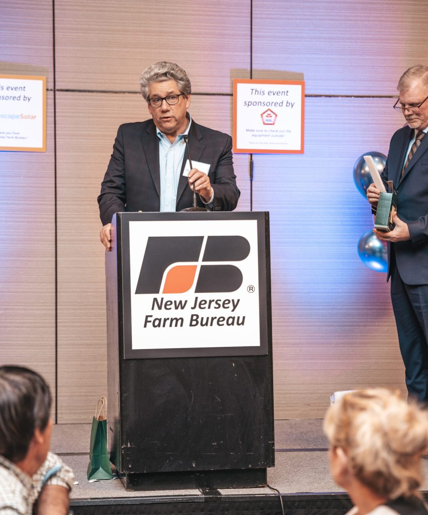 Distinguished Professor Jim Simon gives his acceptance speech after being presented the Distinguished Service to New Jersey Agriculture Award by NJFB. Courtesy of NJFB.