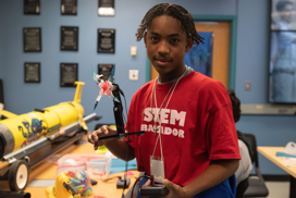 Ky’Saan Byrd- Atlantic County builds a wind turbine and learns about Dr. Kohut’s efforts to monitor and help site wind turbines in the ocean. Photo credit: Jennie Thomas.