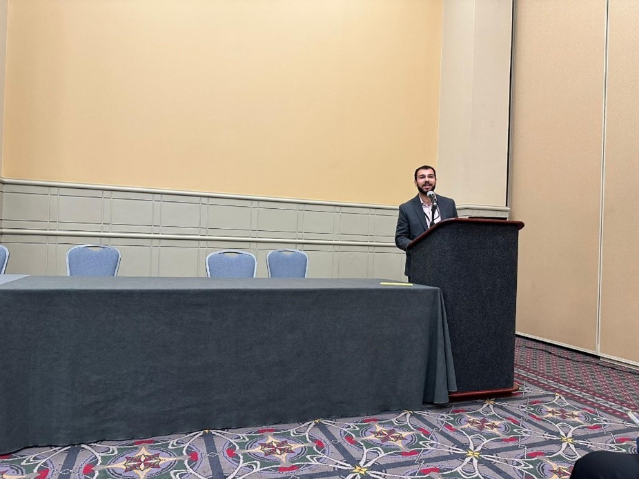 Graduate student Frederic Traylor presenting his paper, “An Analysis of Environmental Attitudes and Fertility Intention,” at the 2023 Annual Meeting of the American Sociological Association.