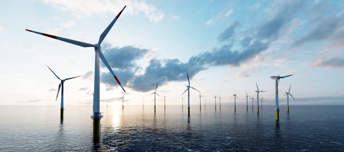 Offshore wind turbines farm on the ocean. Photo: Sustainable Energy by NiseriN.