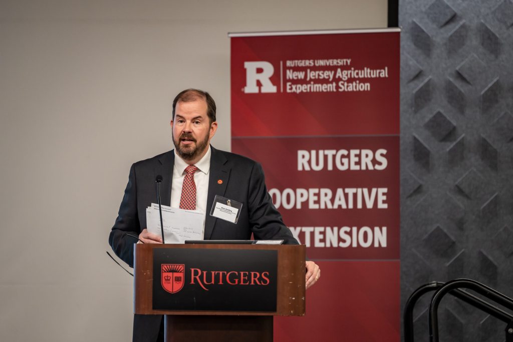 Brian Schilling, Director of Rutgers Cooperative Extension, addresses attendees at the 2025 RCE Annual Conference. Credit: Chris Gutierrez, OPOC.