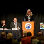 Laura Lawson, SEBS Executive Dean and NAES Executive Director, addresses the 2025 New Jersey Agricultural Convention in Atlantic City, NJ. Credit: Chris Gutierrez, OPOC.