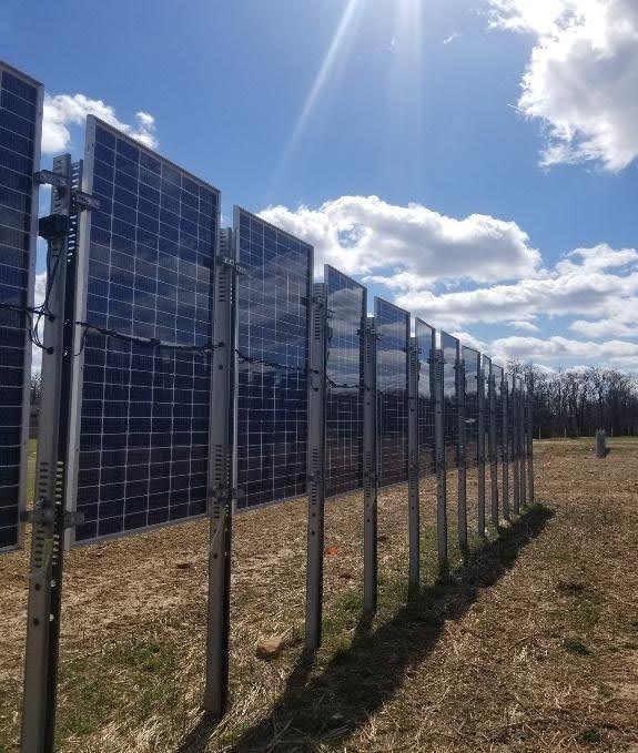 Cook Campus vertical bifacial array, shortly after installation in March 2024. Photo courtesy of Dunbar Birnie, Rutgers University