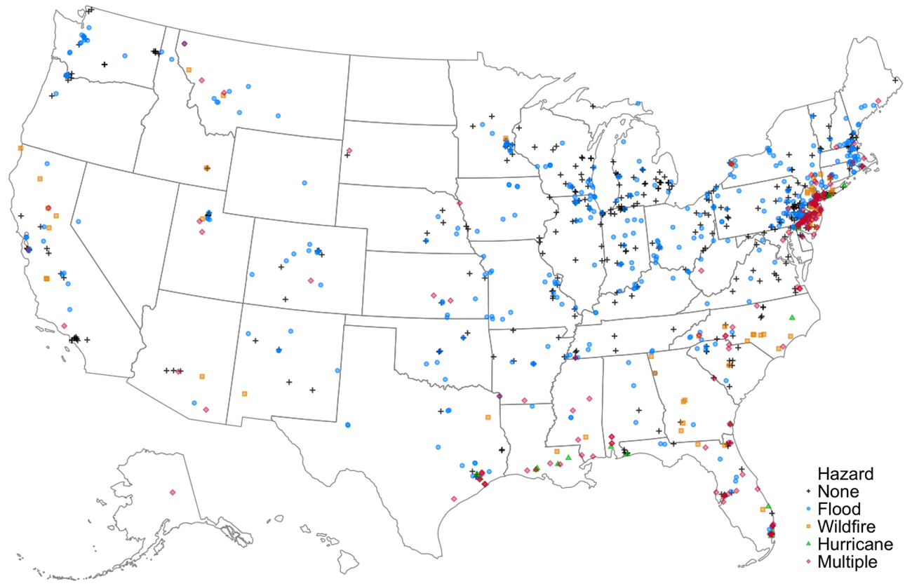 Map of superfund sites by climate-related hazard