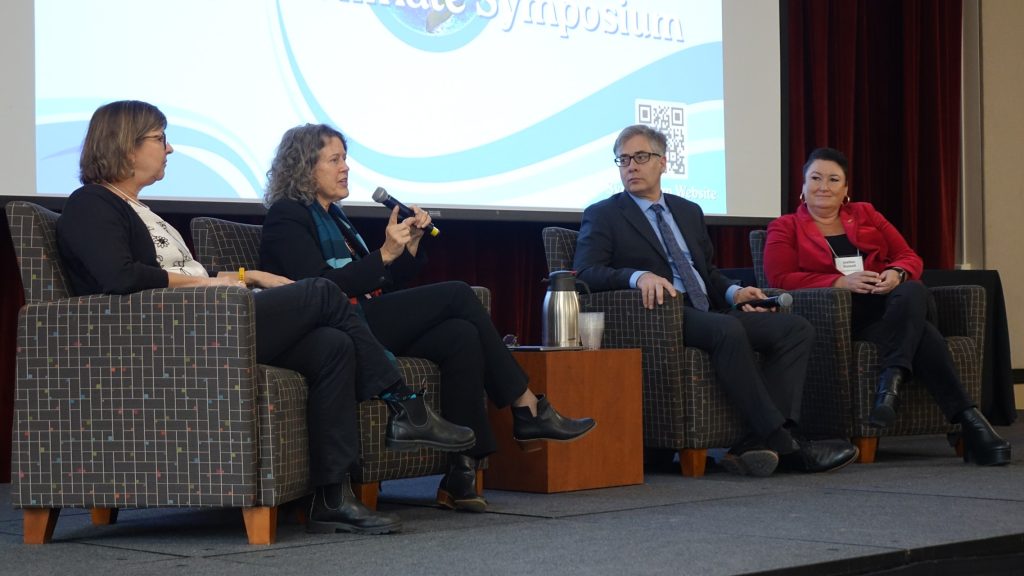Panelists share reflections on resilience, community, and hope, offering students encouragement to persevere in climate and ocean work. From left to right: Helen Rozwadowski, Cymie Payne, Jason Cotrel, and Joellen Russell.